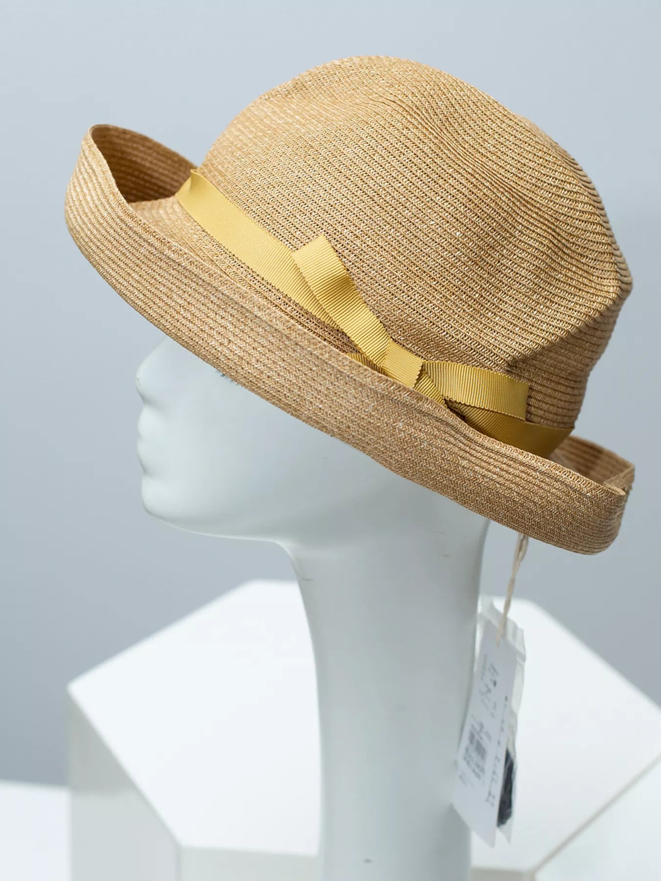 Cedar & Moore Ribbon straw hat with yellow ribbon, natural beige straw, Trendsi