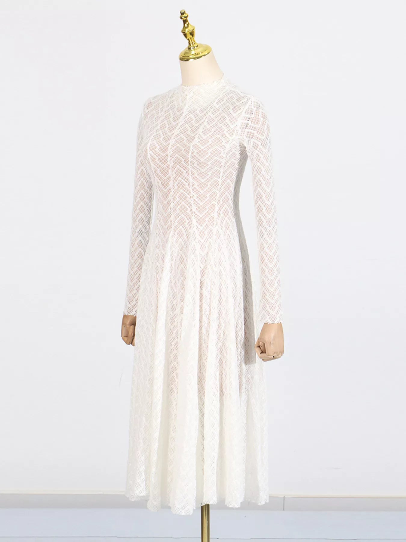 Cedar & Moore Lace Mock Neck Long Sleeve Maxi Dress in ivory