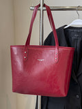 Faux leather shoulder bag, large red PU with two top handles