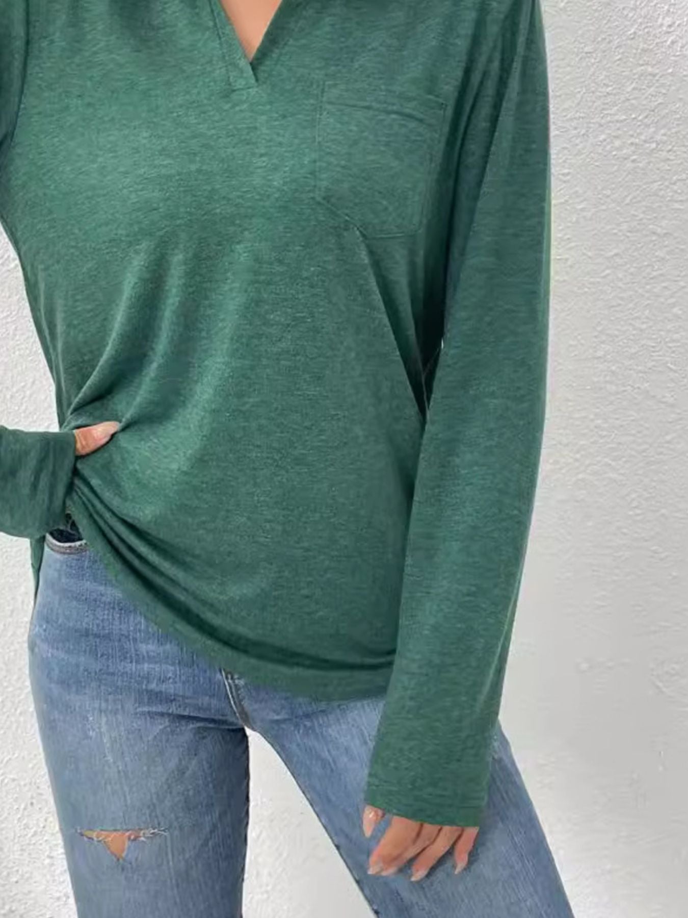Cedar & Moore collared neck long sleeve T-shirt in green with chest pocket, Trendsi