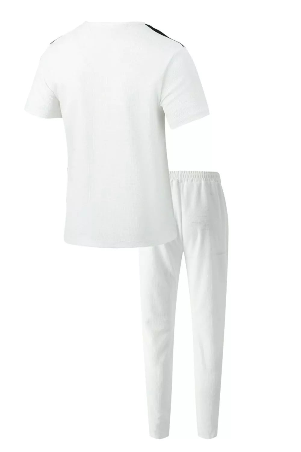 Men's casual two-piece pants set in white: short-sleeve shirt and matching pants