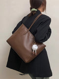 PU Leather Shoulder Bag, brown, large tote with dual straps