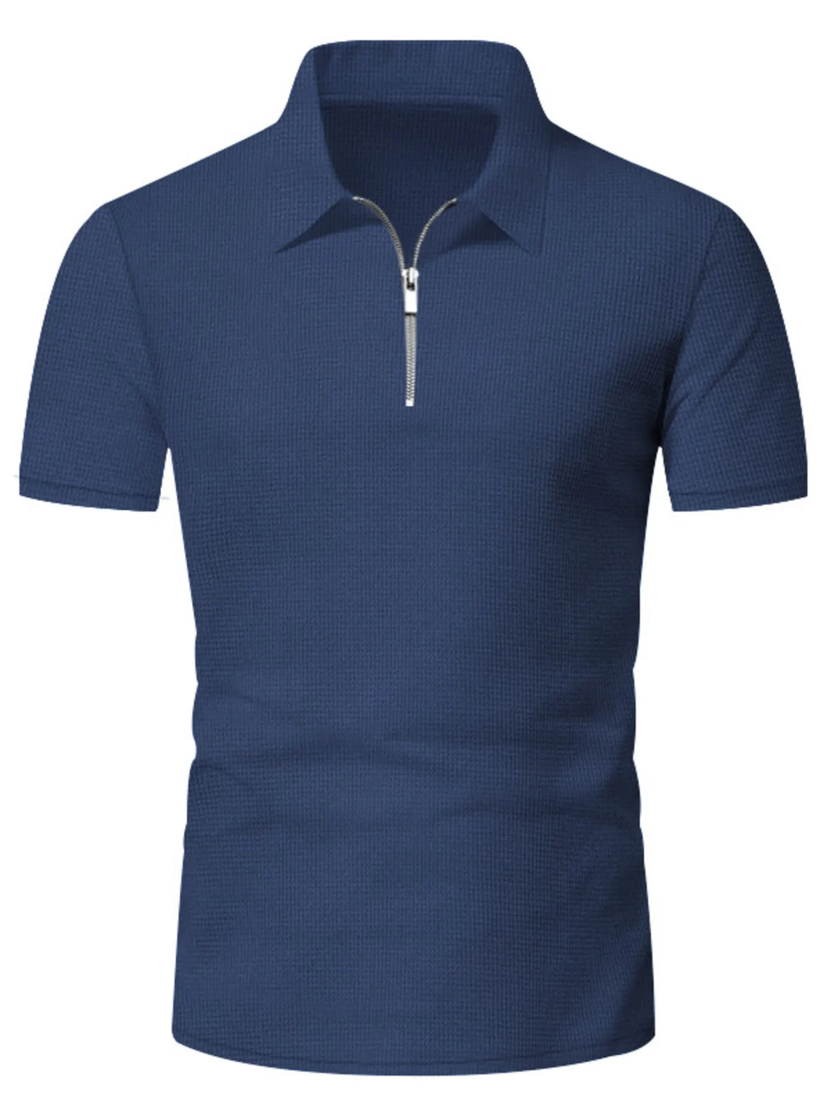 Quarter-zip short-sleeve top in dark blue with zip placket