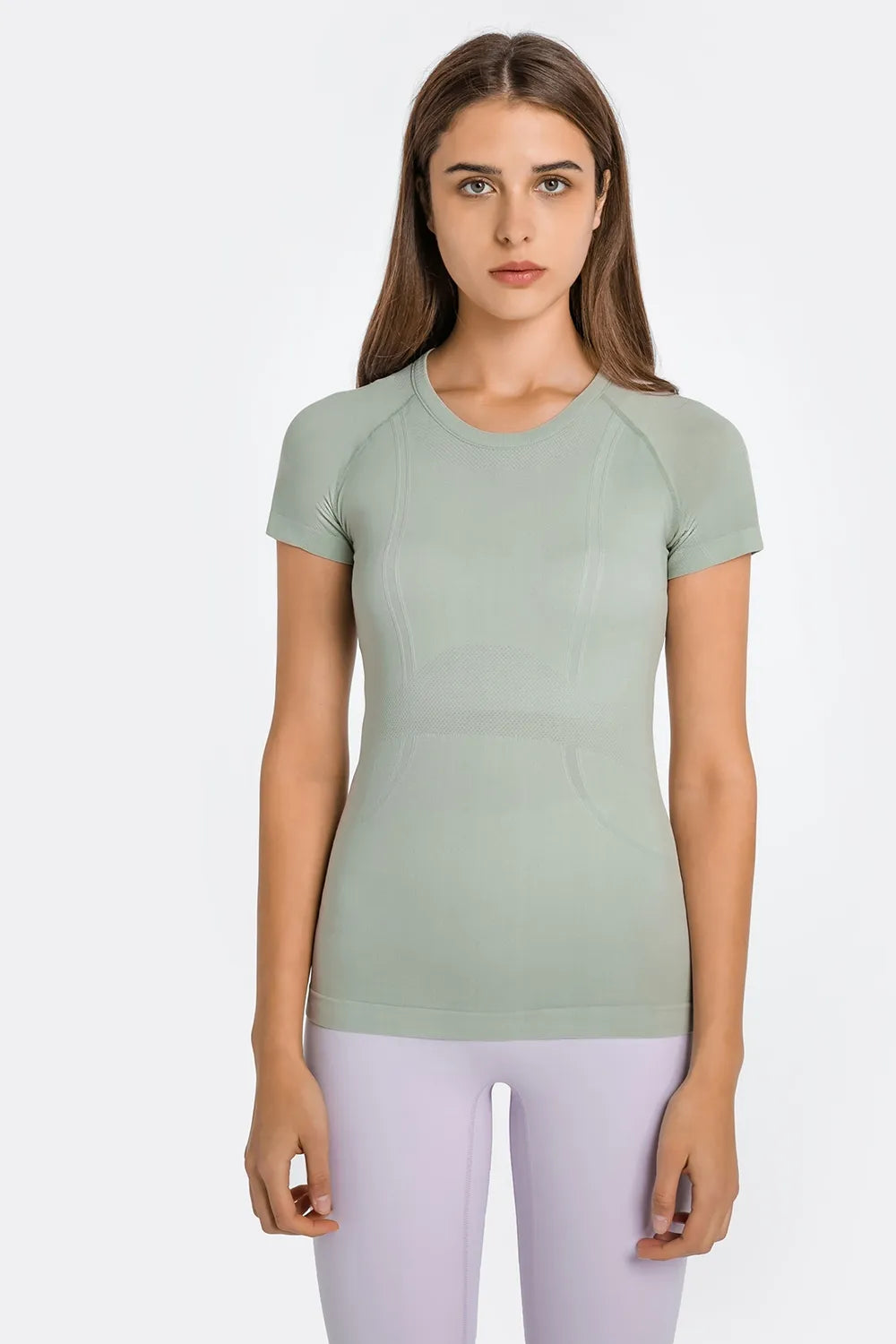 Round neck short-sleeve active t-shirt, sage green