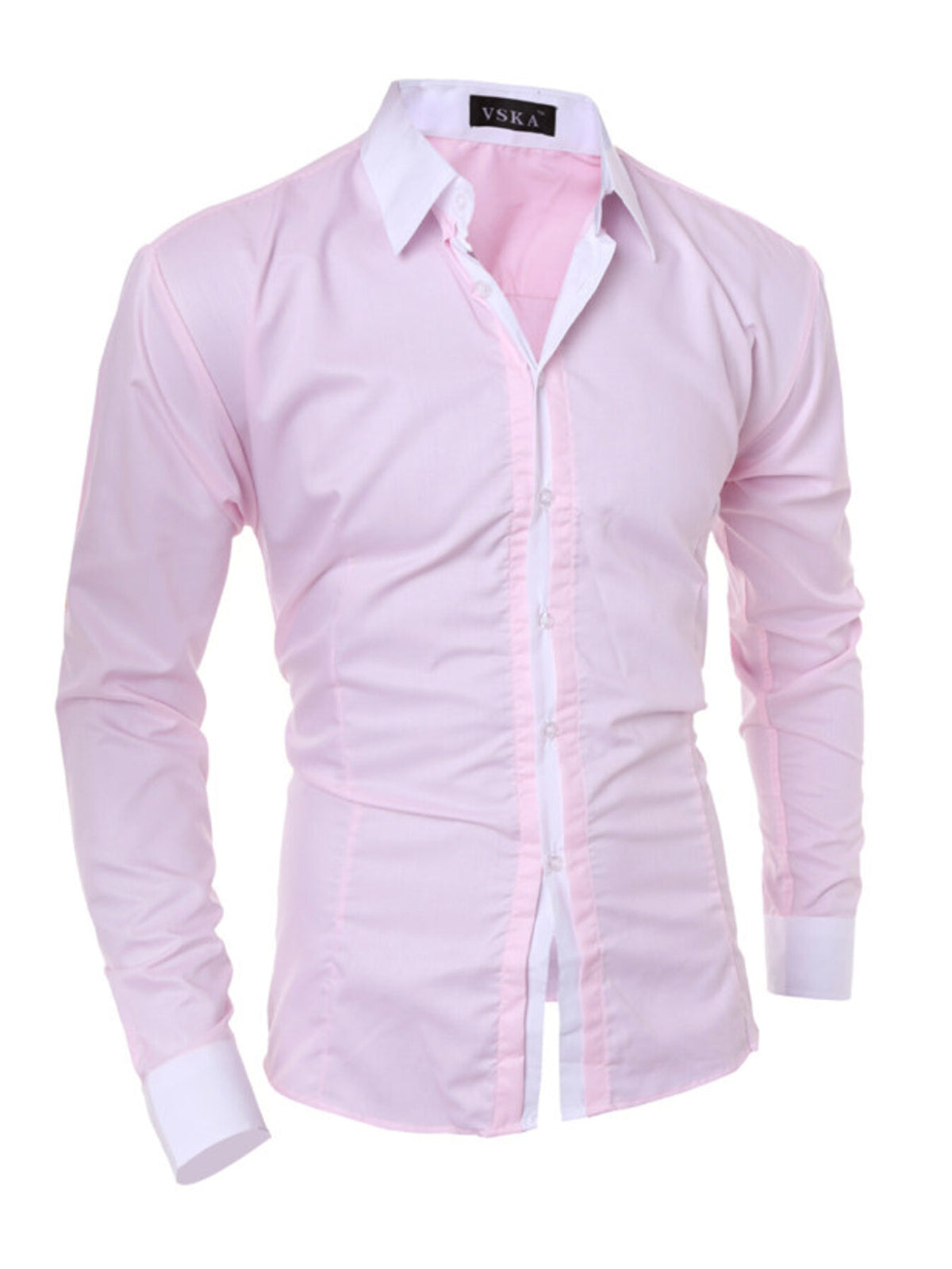 Men's slim fit long-sleeve shirt in pink, button-front with pointed collar
