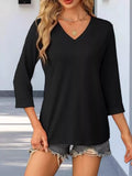 Cedar & Moore V-Neck 3/4 Sleeve T-Shirt, black, basic style