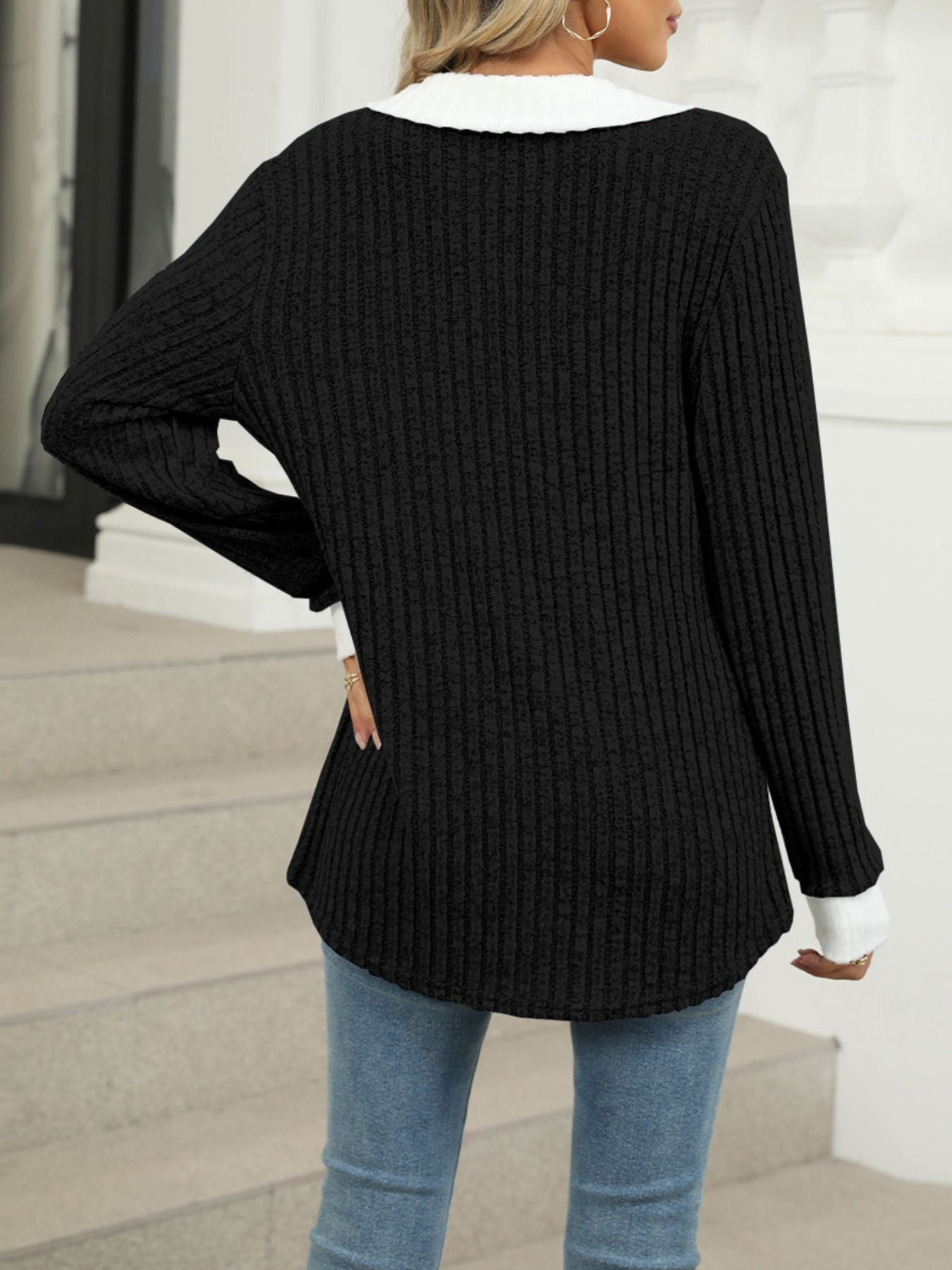 Cedar & Moore Ribbed Knit Long Sleeve T-Shirt in black with a relaxed, oversized fit