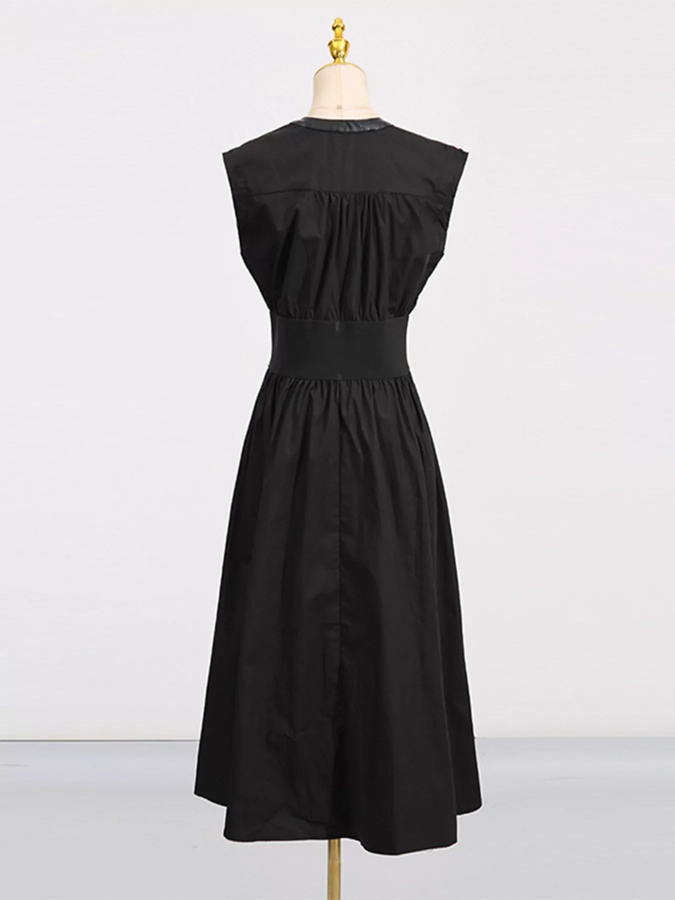 Cedar & Moore Lace-Up Corset Sleeveless Midi Dress by Trendsi, black with a wide waist belt