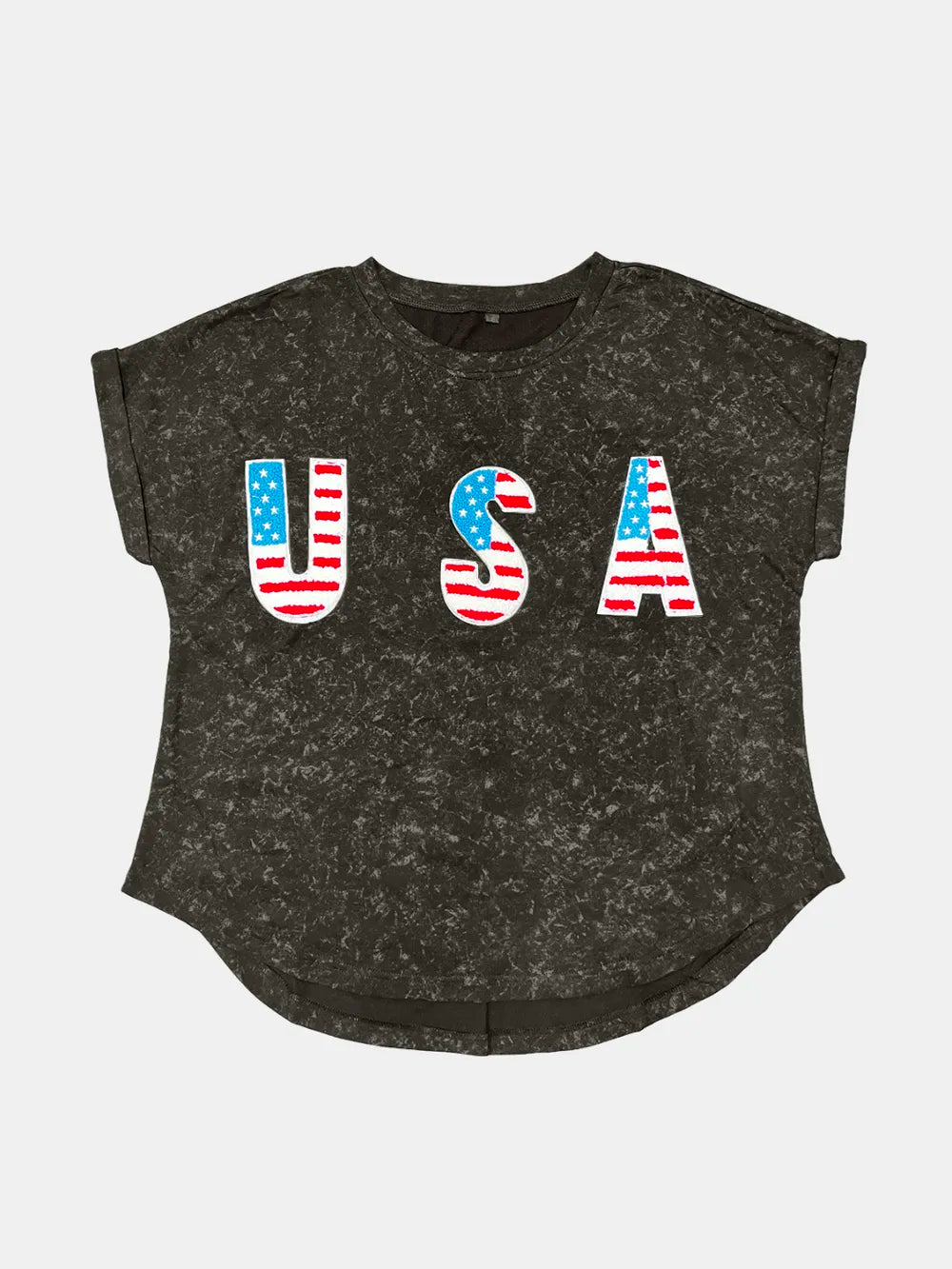 Dark round neck short sleeve T-shirt with USA flag letter graphic set