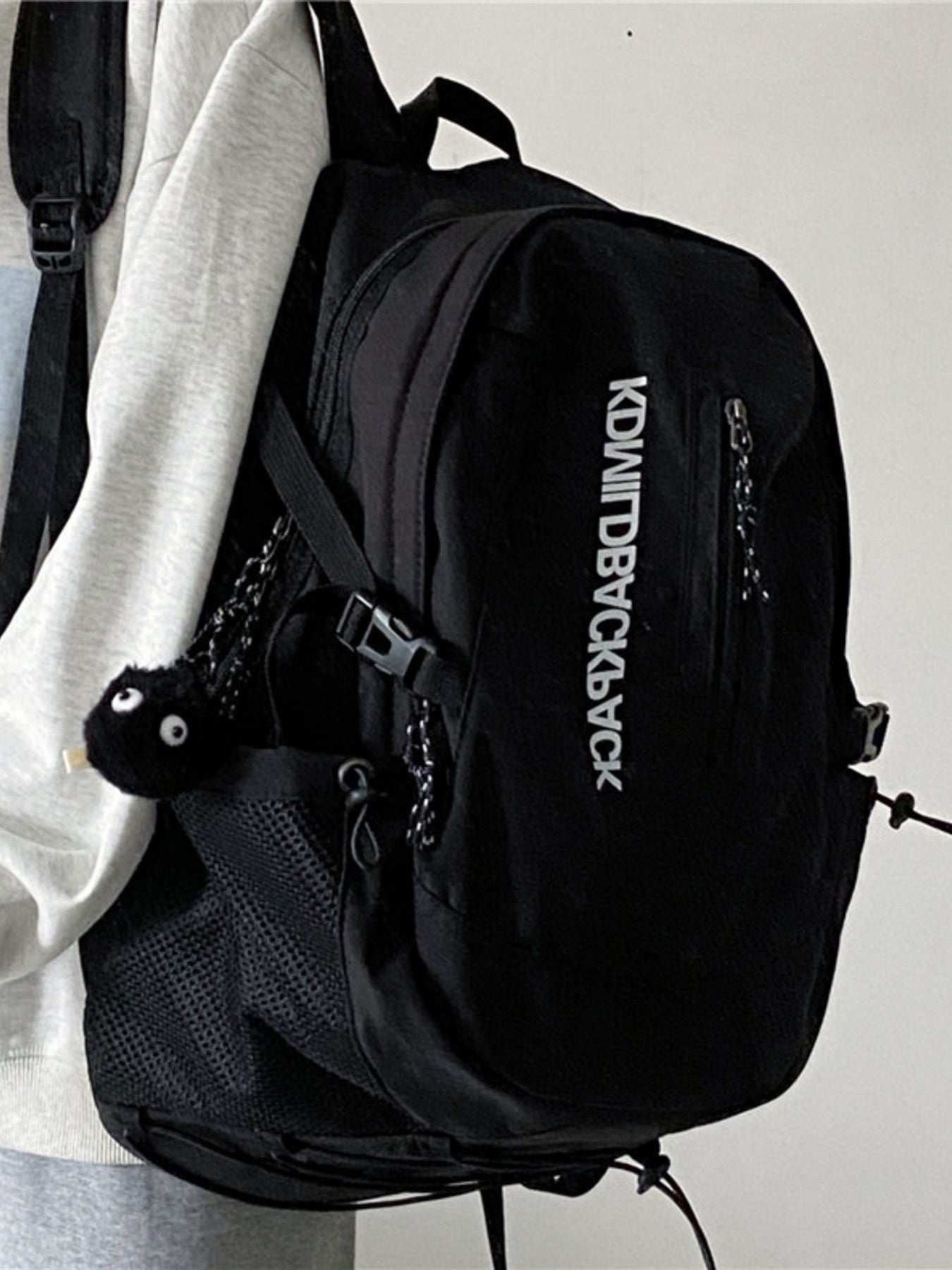 Cedar & Moore Letter Casual Backpack Bag, large nylon black backpack with top handle