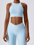 Light blue racerback active crop tank top with supportive seam details