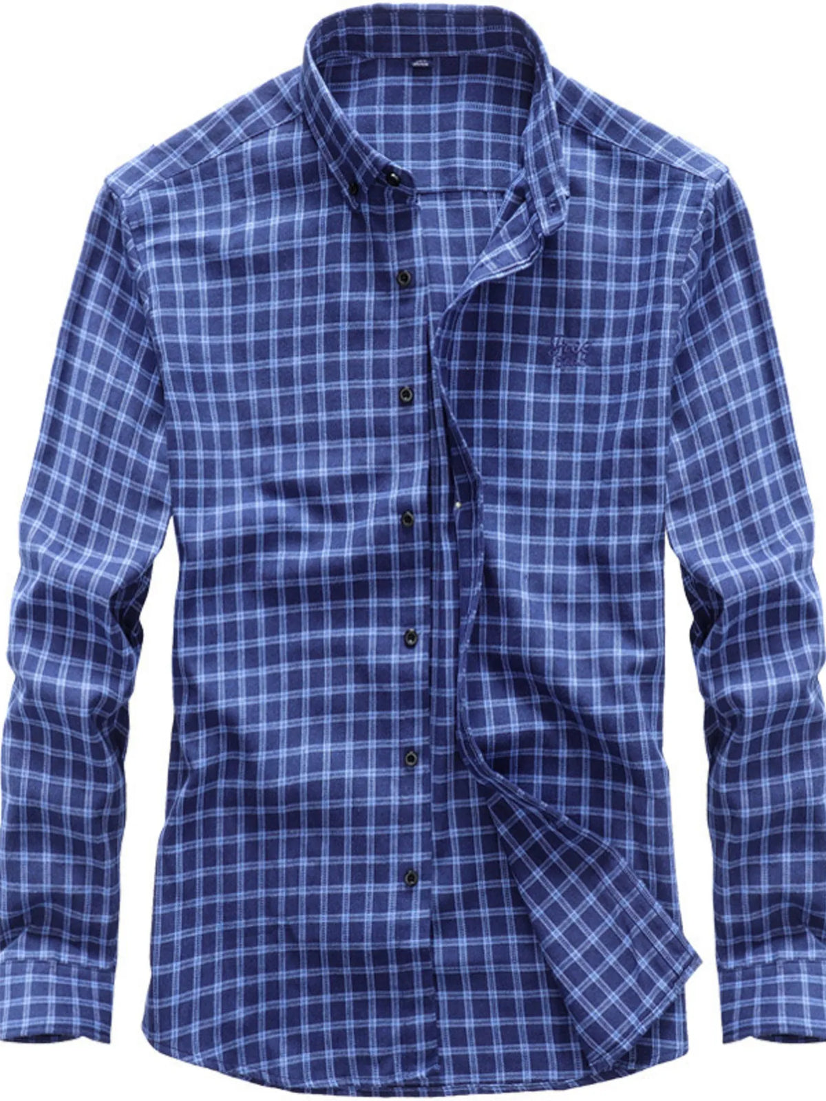 Men's plaid button-down cotton shirt, blue check