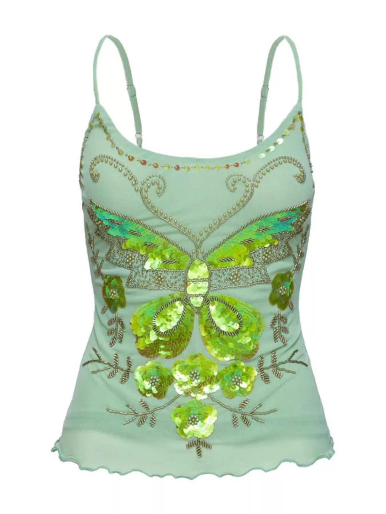 Cedar & Moore butterfly-embellished mint cami with sequins