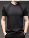 Men's plus size raglan crew-neck T-shirt in black, short sleeves, contrast seaming