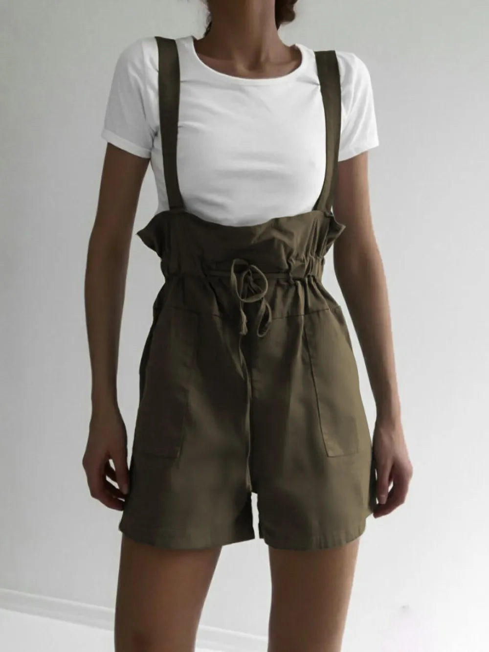 Cedar & Moore Drawstring wide-strap overalls with pockets in olive green