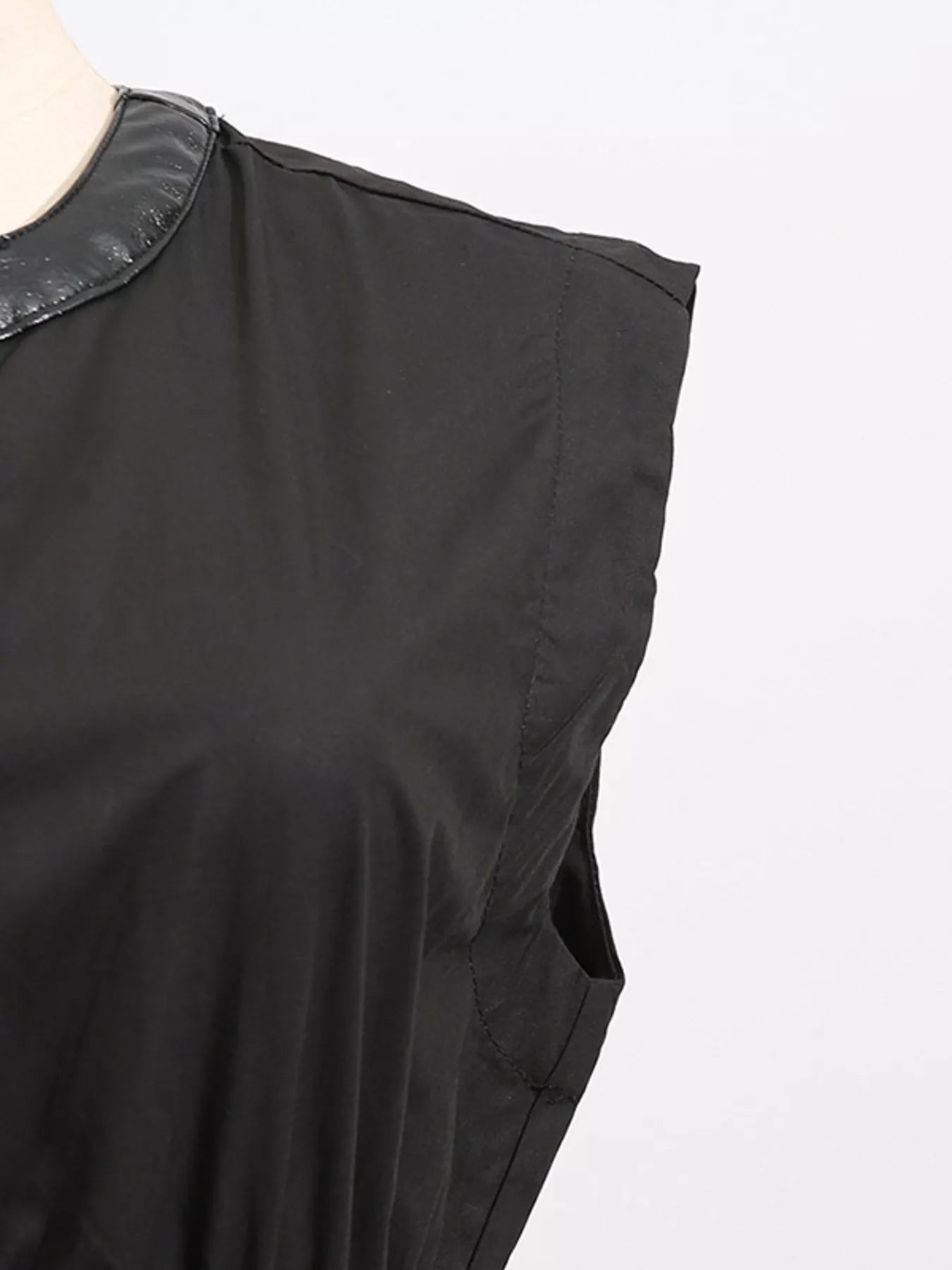 Cedar & Moore Lace-Up Corset Sleeveless Midi Dress, black with glossy collar.