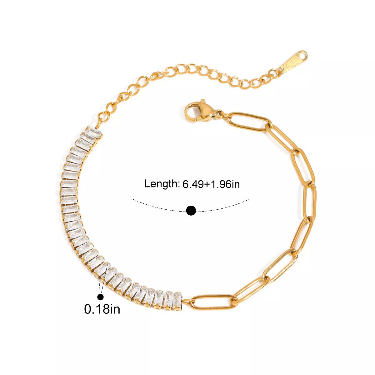 Gold-plated rhinestone chain bracelet with clear stones and toggle clasp