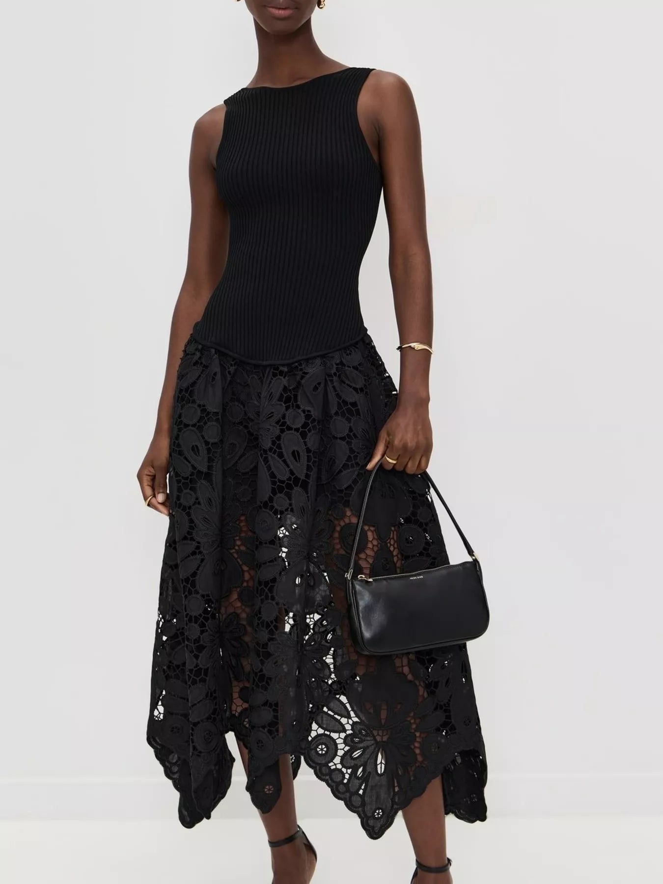 Cedar & Moore sleeveless ribbed crochet midi dress, black, Trendsi