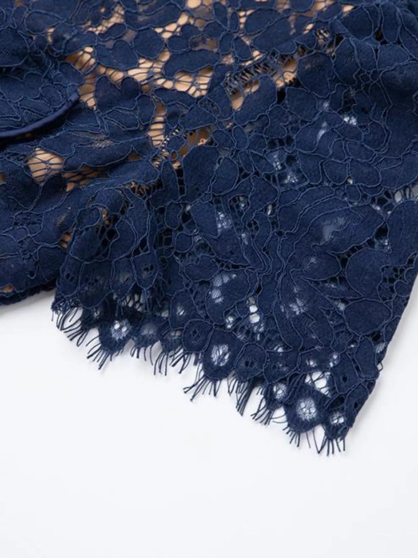 Cedar & Moore Lace Button-Down Midi Dress, navy floral lace with scalloped hem