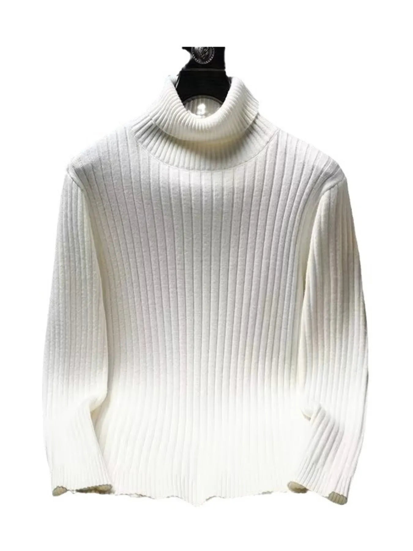 Ribbed turtleneck long sleeve sweater, white knit