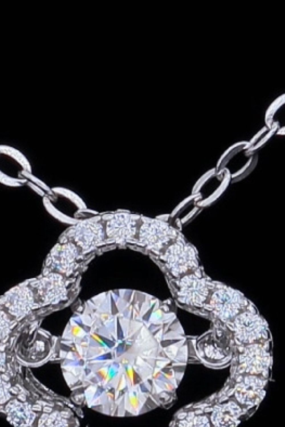 925 sterling silver moissanite flower pendant necklace front view with round center stone