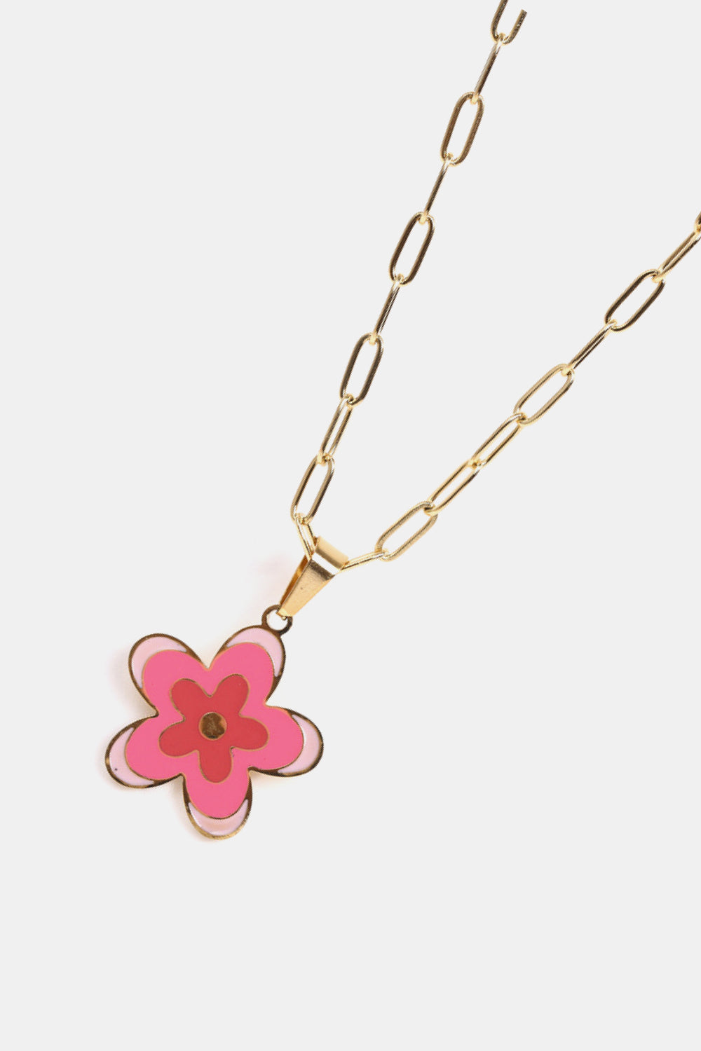 Gold-tone flower pendant necklace with light pink enamel flower charm