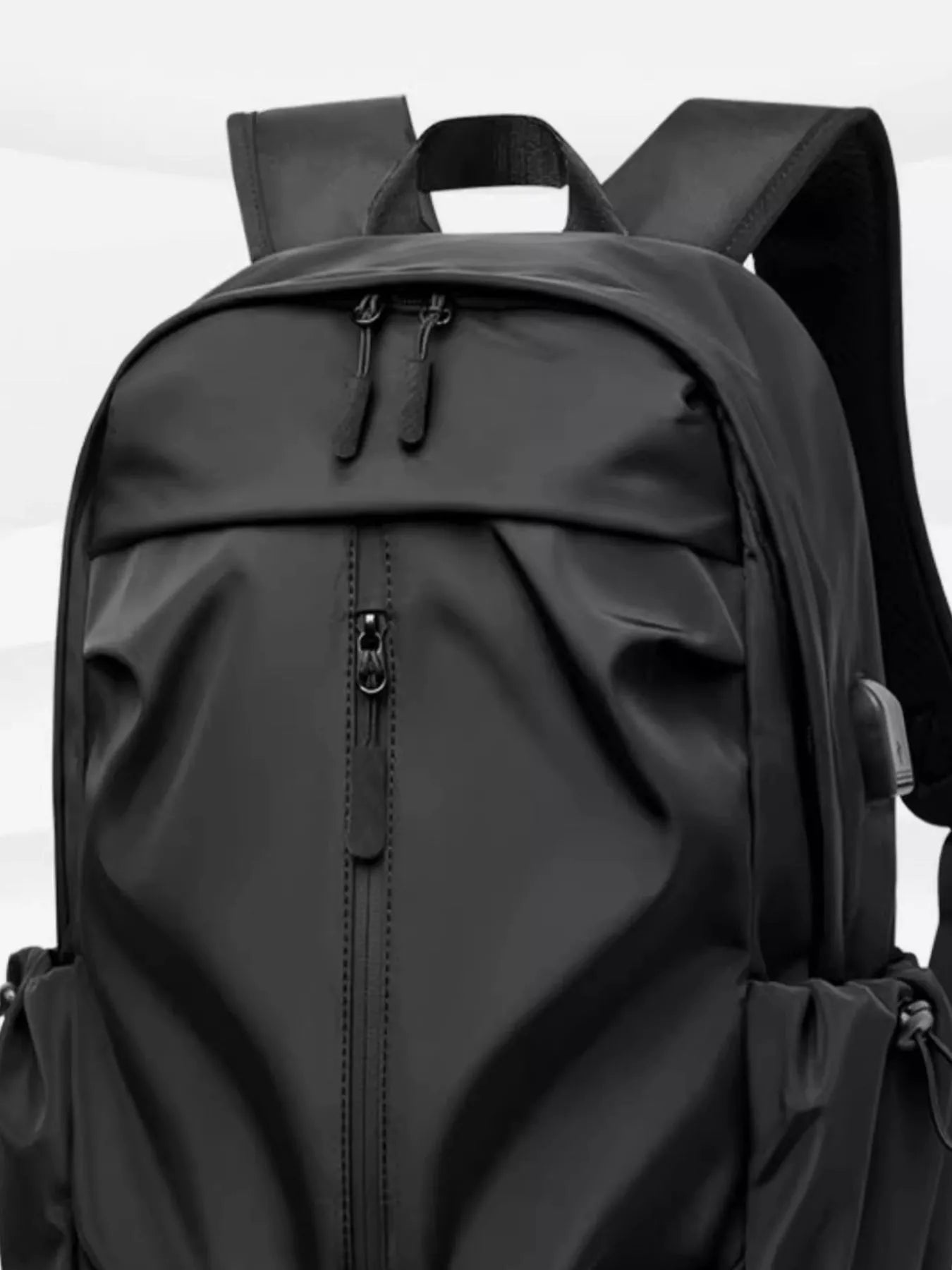 Cedar & Moore Drawstring lightweight backpack bag, black, medium size with front zipper pocket