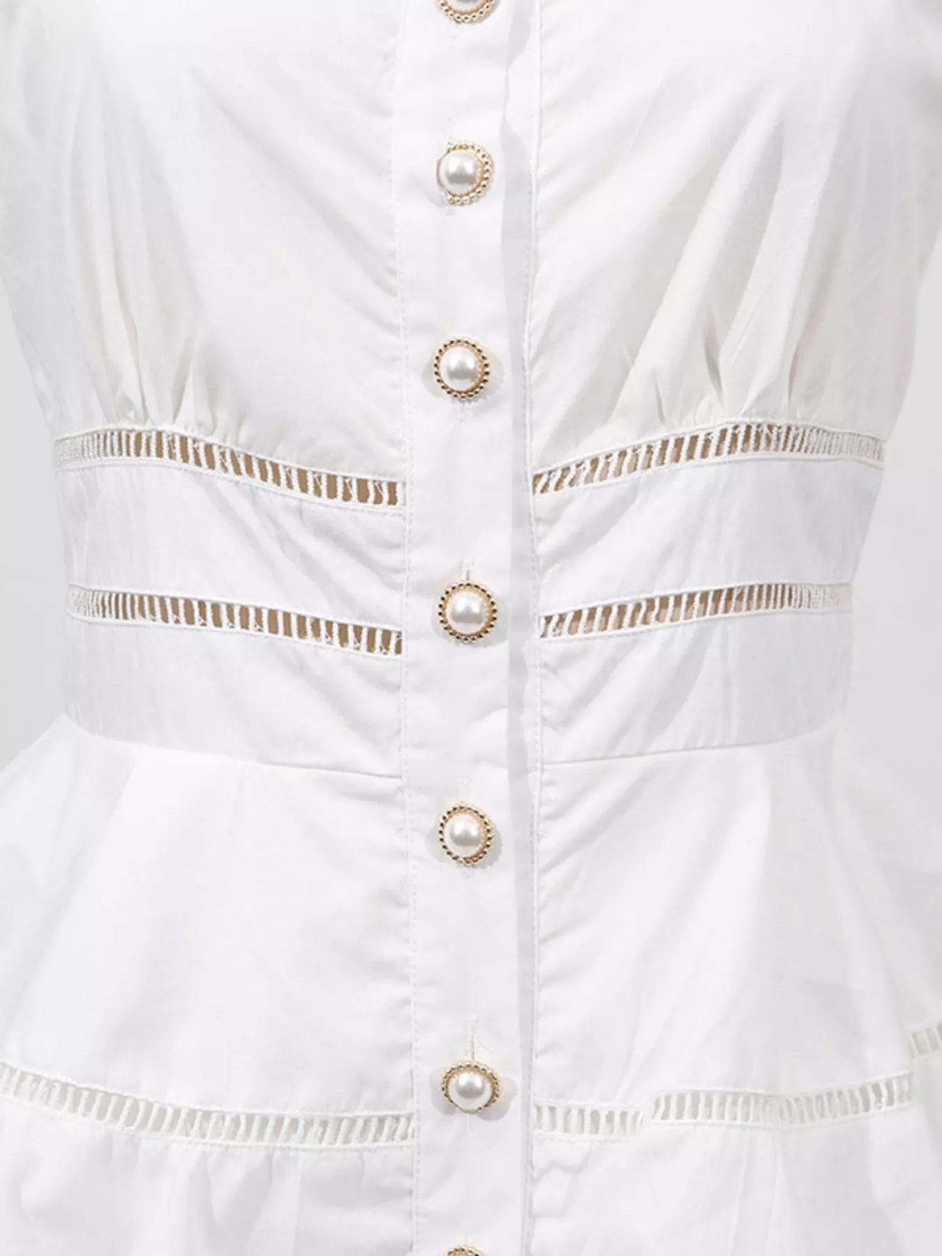 Cedar & Moore Trendsi white sleeveless eyelet embroidered button-down midi dress with pearl buttons