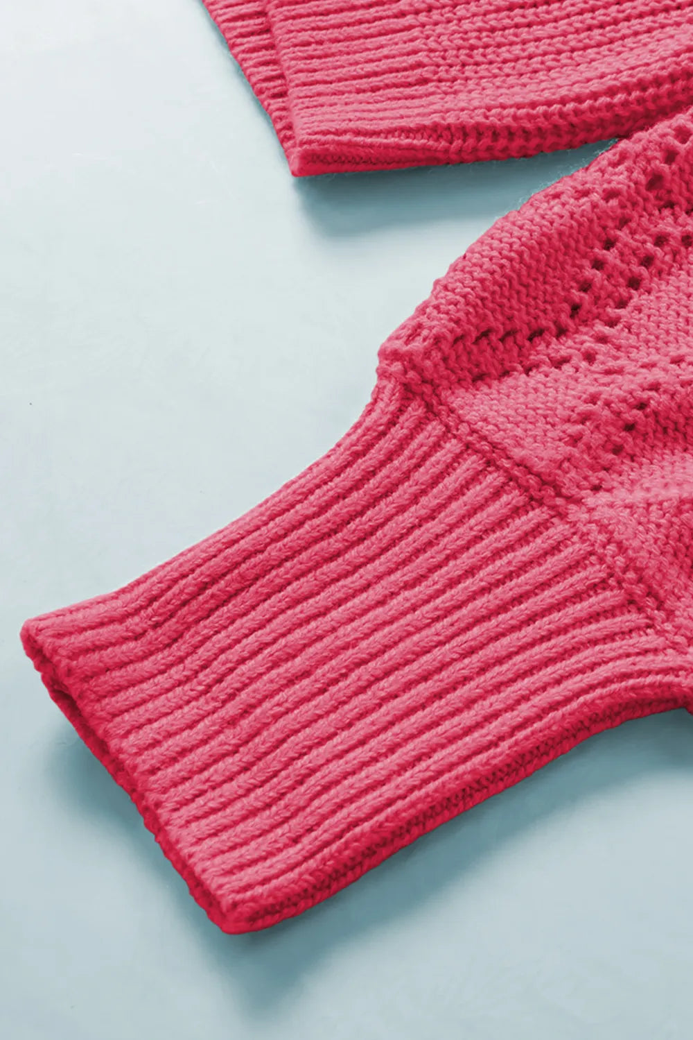 Hot pink openwork cardigan ribbed cuffs and hem