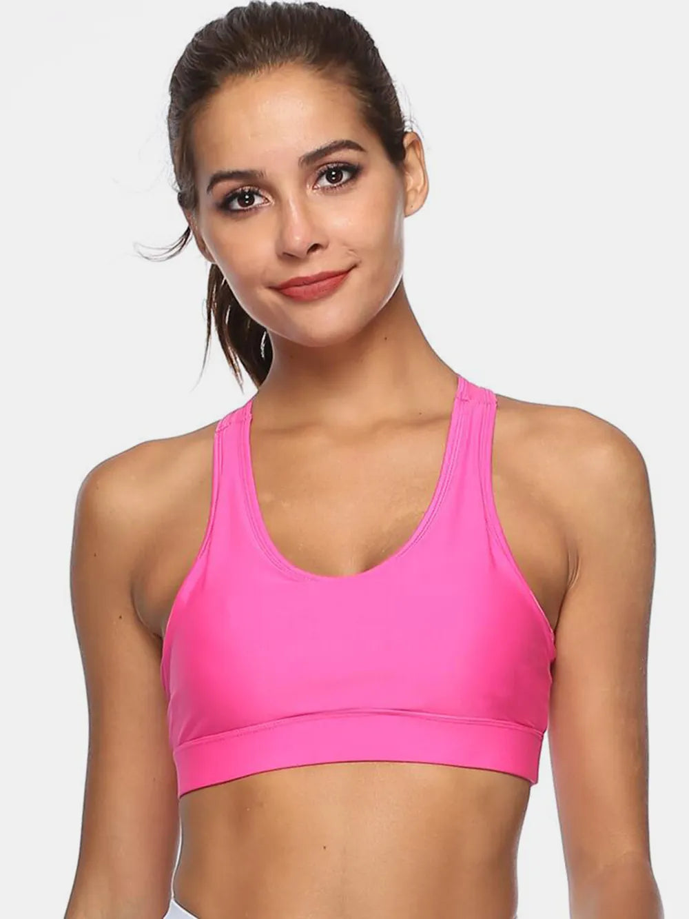 Pink scoop neck active tank top with wide shoulder straps