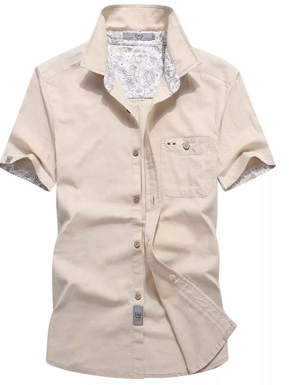 Men's casual short-sleeve button-up shirt, eggshell with chest pocket