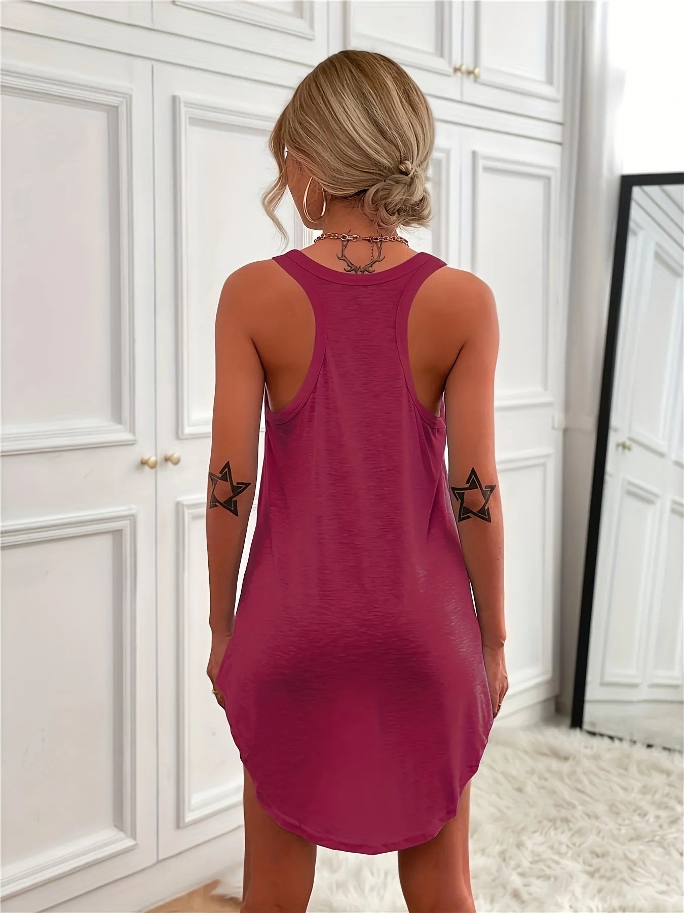 Casual Tank Mini Dress in magenta with curved hem, Trendsi.