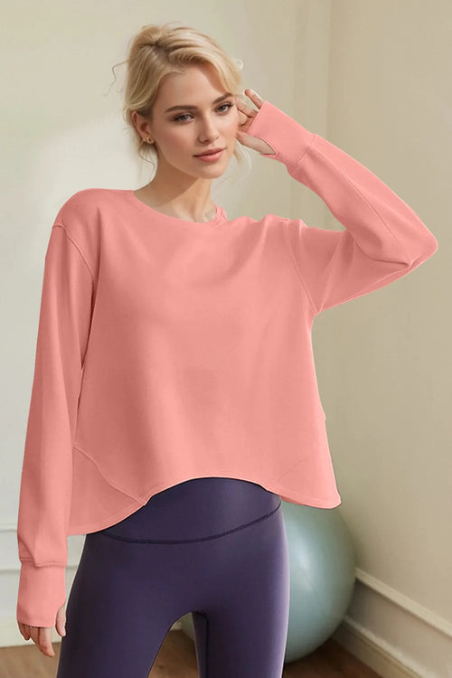 Sherbet pink round-neck long-sleeve sweatshirt with relaxed fit