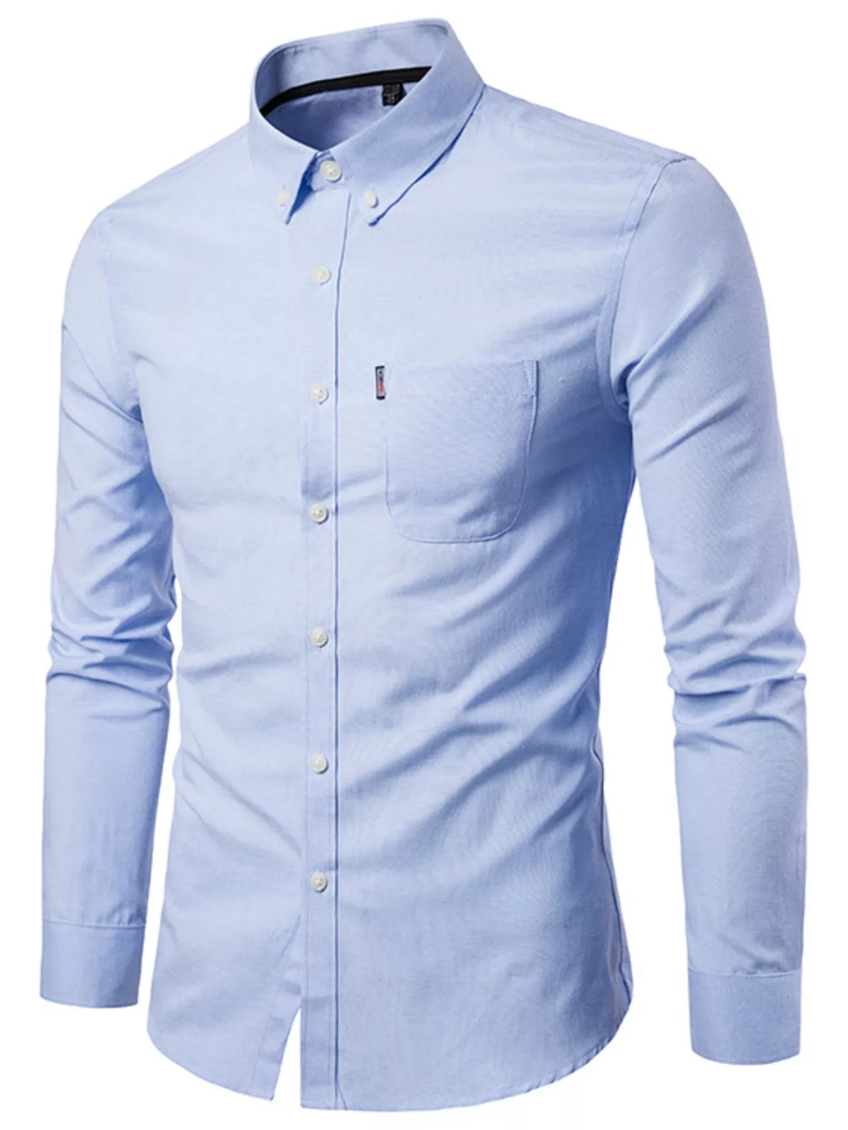 Men's slim fit long-sleeve stretch shirt, light blue button-up with chest pocket