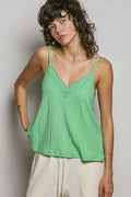 Cedar & Moore POL Lace Detail V-Neck Textured Knit Cami in green with lace trim