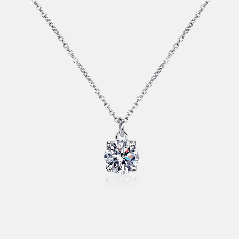 Sterling silver necklace with round moissanite solitaire pendant on chain