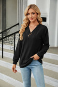Cedar & Moore decorative button V-neck long-sleeve black knit T-shirt
