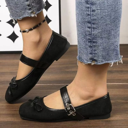 Bow-detail Mary Jane loafers in black fabric with bow detail and buckle strap