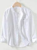 Men's button-up long-sleeve shirt, white, button front with chest pocket