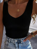 Cedar & Moore V-Neck Slim Fit Tank in black ribbed knit, Trendsi