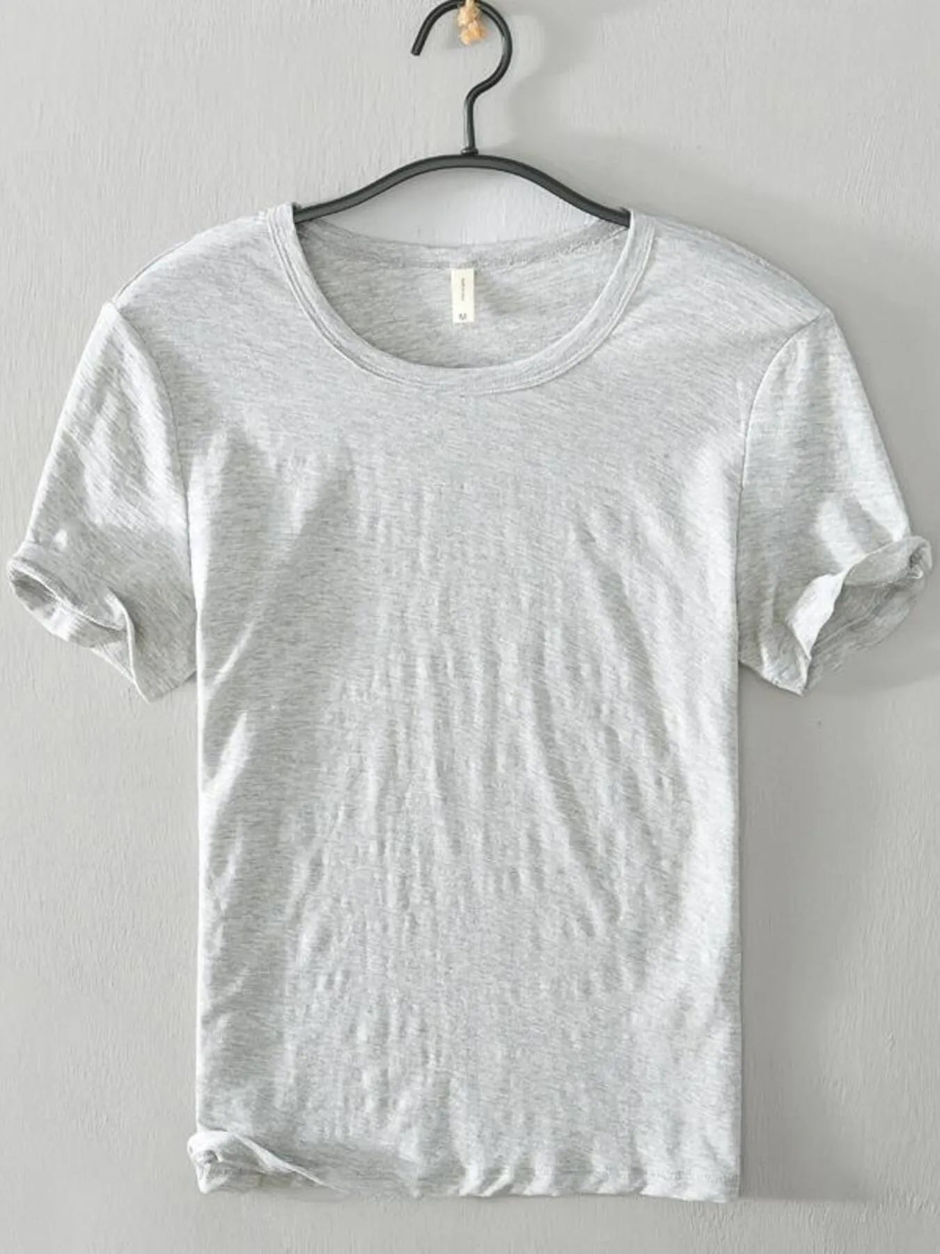 Light gray men's plus size round-neck short-sleeve T-shirt