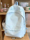 Cedar & Moore Embroidered Letter Backpack Bag, medium, light blue fabric