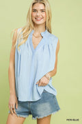 Cedar & Moore Umgee sleeveless textured gauze split-neck top in peri blue