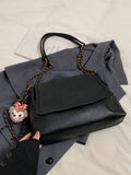 Medium black PU flap chain shoulder bag with gold-tone chain strap