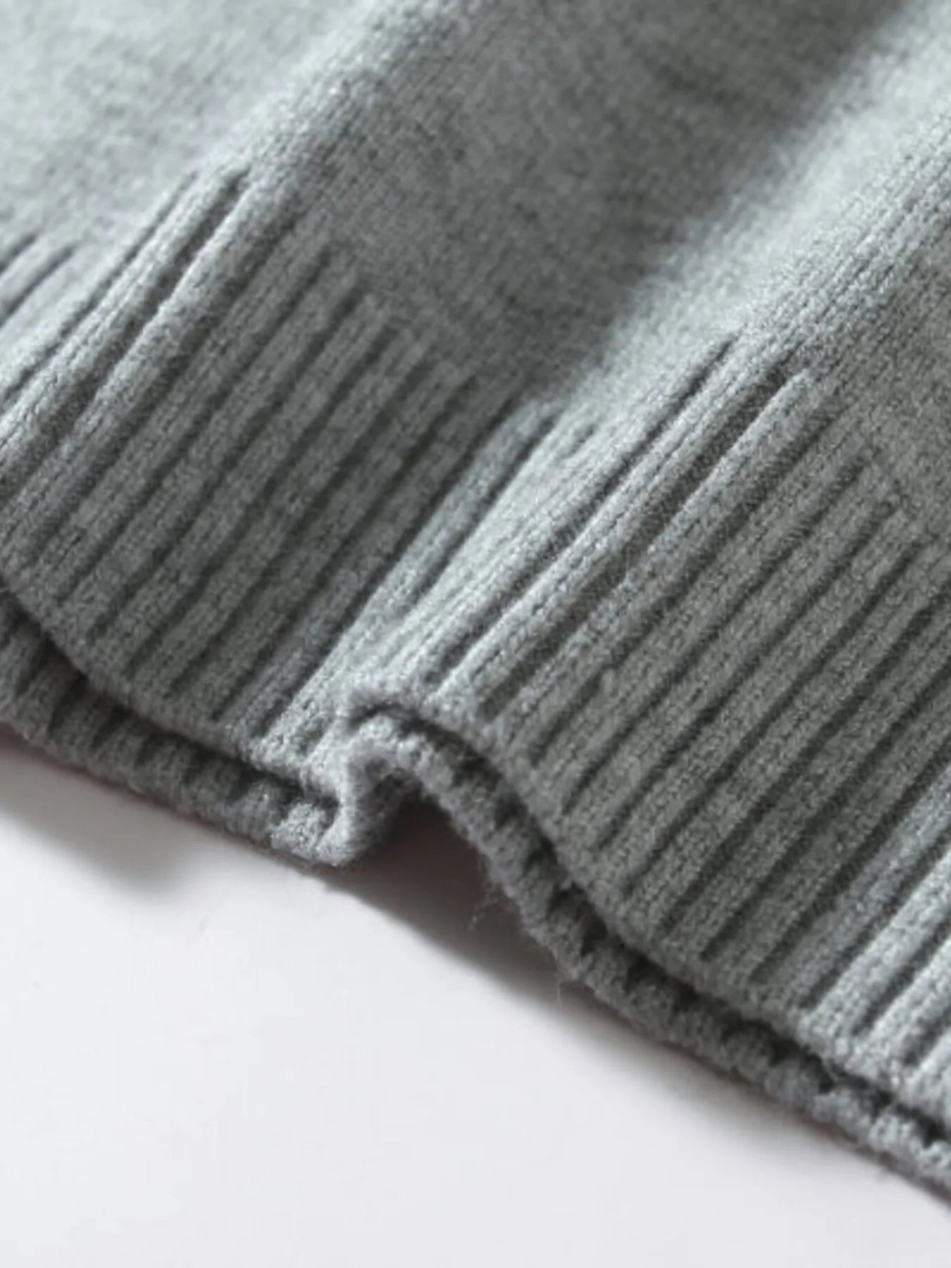 Men's long-sleeve ribbed-hem sweater cuff detail, gray heather knit