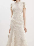 Cedar & Moore Lace Short Sleeve Mermaid Dress in ivory with zipper detail Trendsi