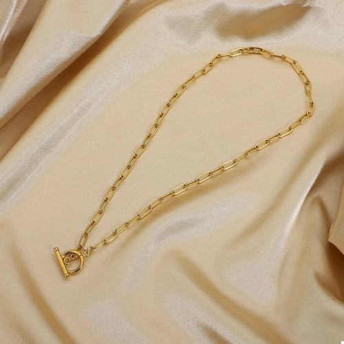 Gold chain link necklace with toggle clasp