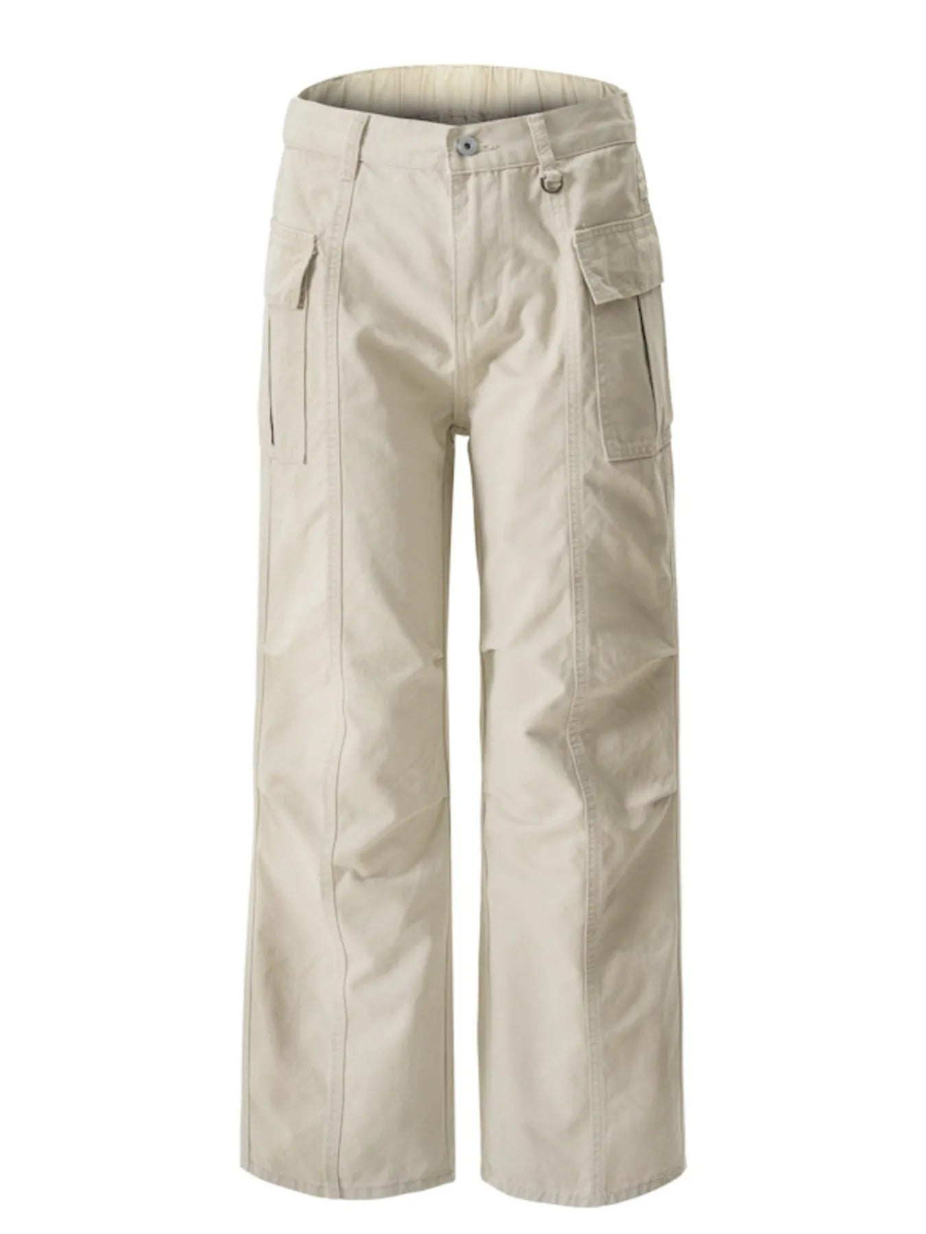 Wide leg cargo pants, off-white with elastic waistband and cargo pockets
