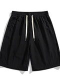 Men's black drawstring loose-fit casual shorts with elastic waistband.