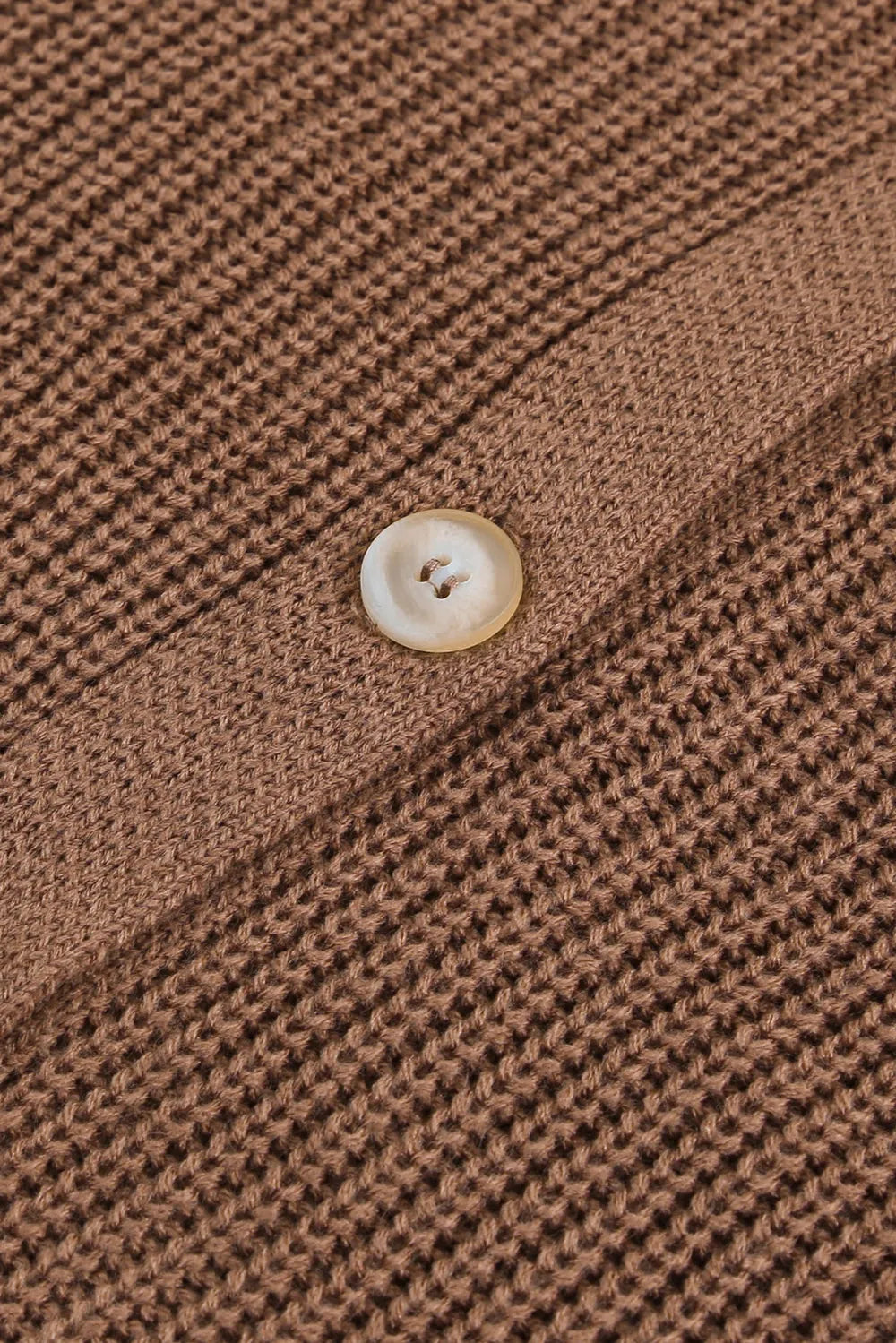 Taupe cardigan button and openwork knit texture
